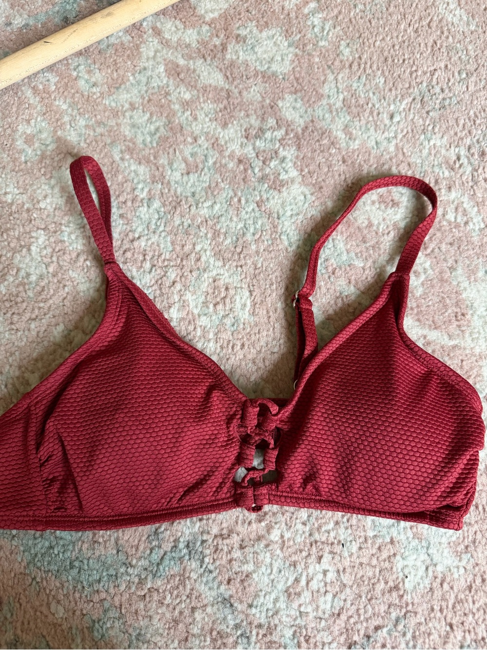 Women’s Maroon Textured Bikini Top with Front Knot Detail